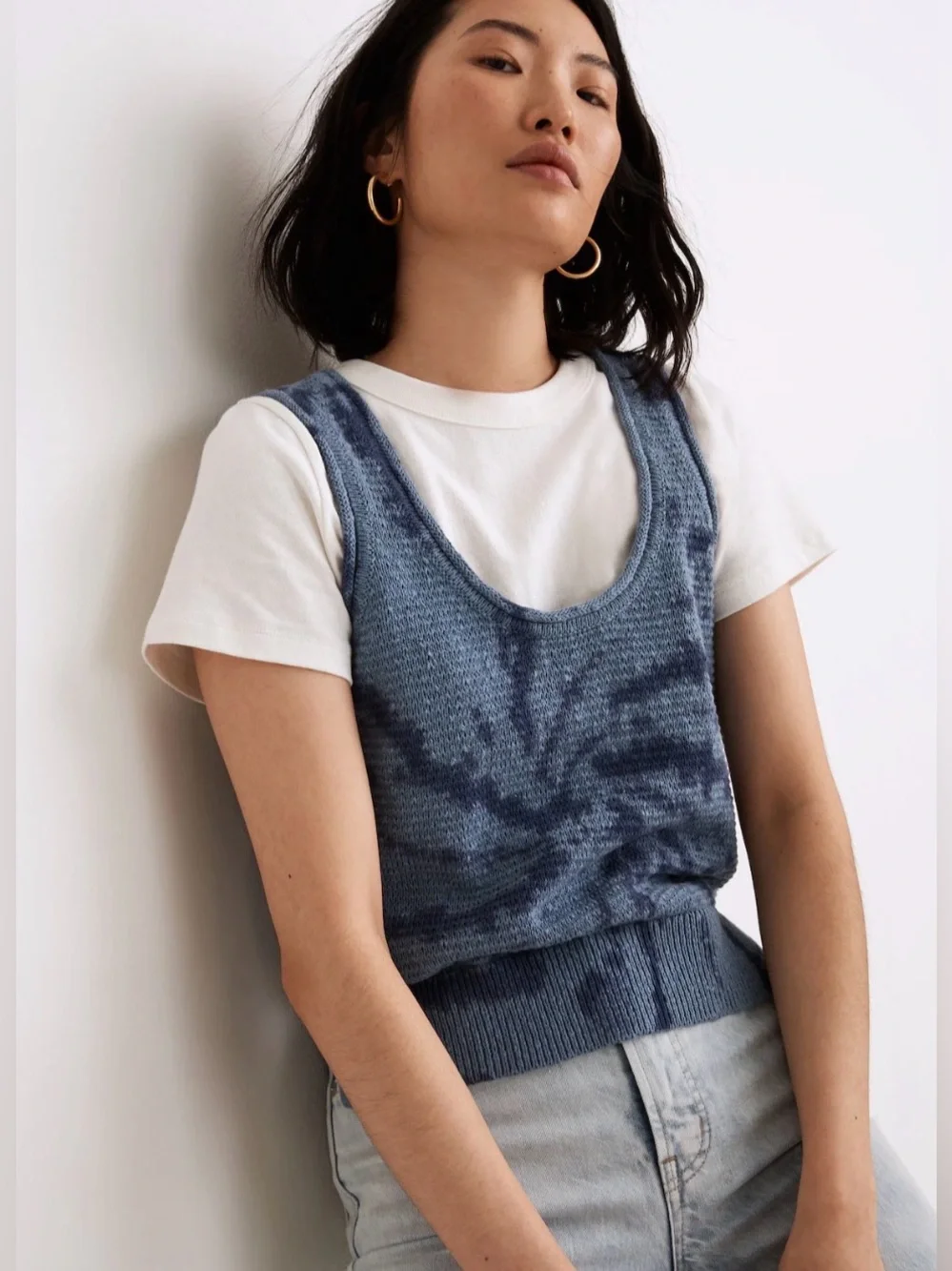 Madewell Tie-Dye Fairview Sweater Tank cropped knit 100% cotton sleeveless XL
